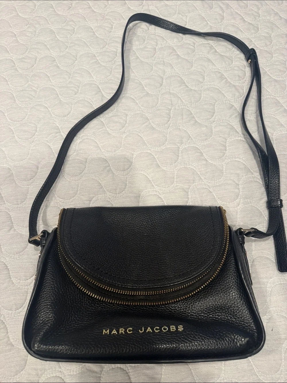Marc Jacobs Black Pebbled Leather Crossbody with Gold Hardware